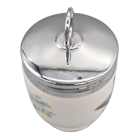 Royal Worcester Birds Egg Coddler Porcelain With Chrome Lid 3.5" Made in England - Picture 5 of 11